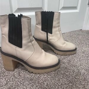 Free People Cream and Black Heeled Boots